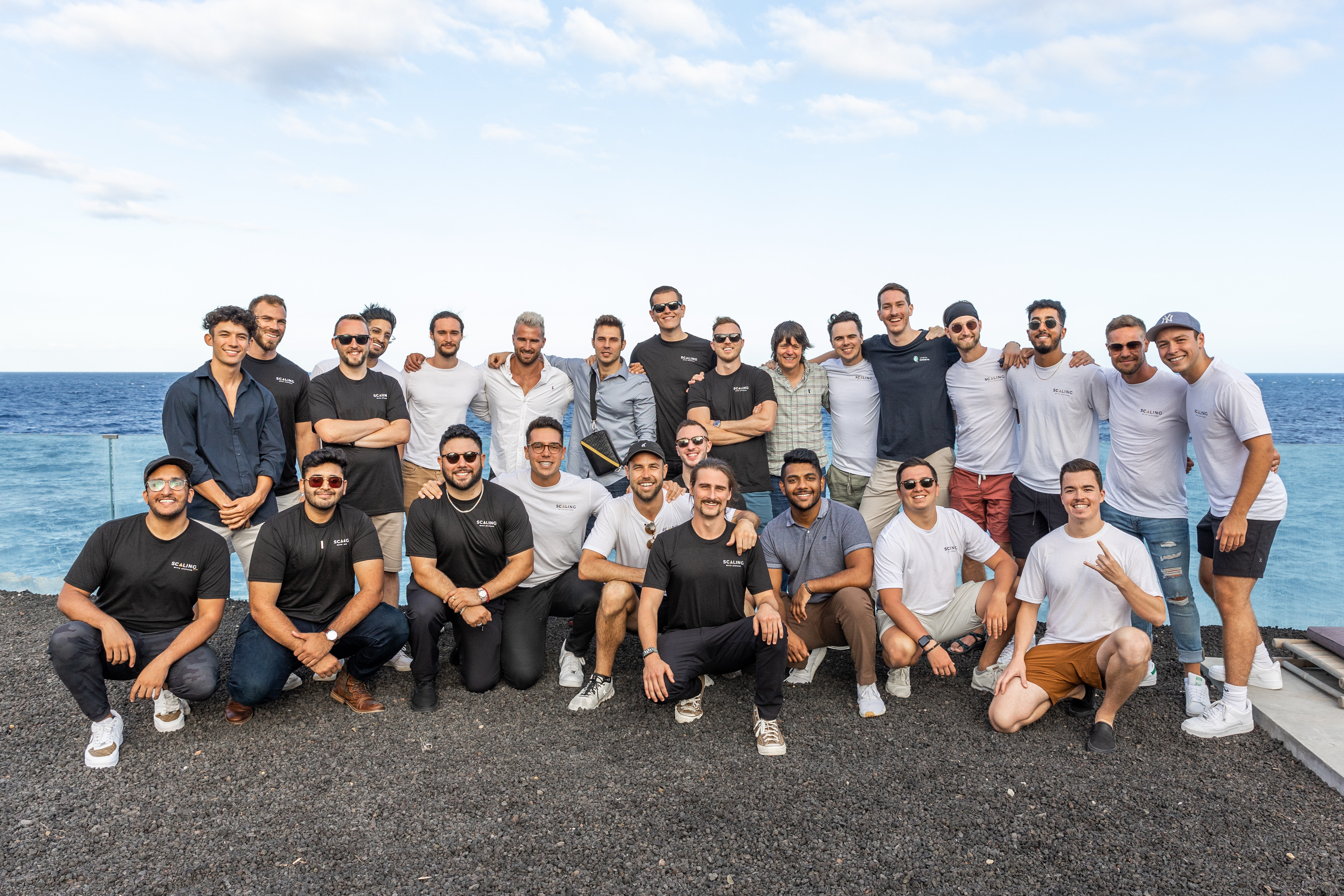 The Scaling With Systems team at a company retreat in Tenerife